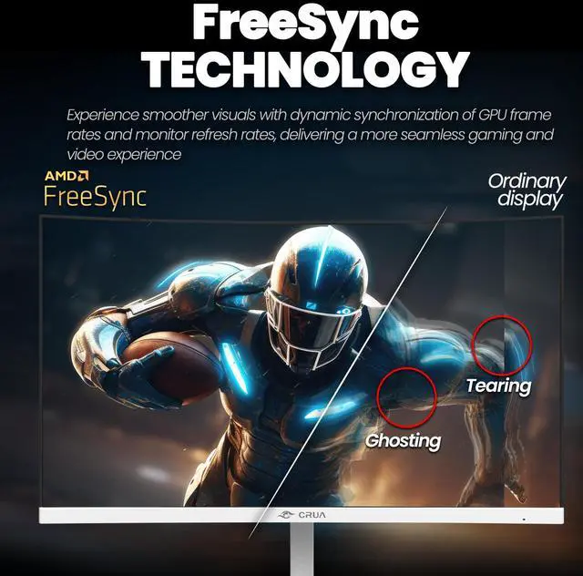 Alt view image 5 of 12 - CRUA 24" Curved Gaming Monitor, 165Hz/200Hz Computer Monitor, FHD 1920x1080, 120% sRGB, AMD FreeSync, Blue Light Filter, for Gaming & Office, Wall Mountable- White