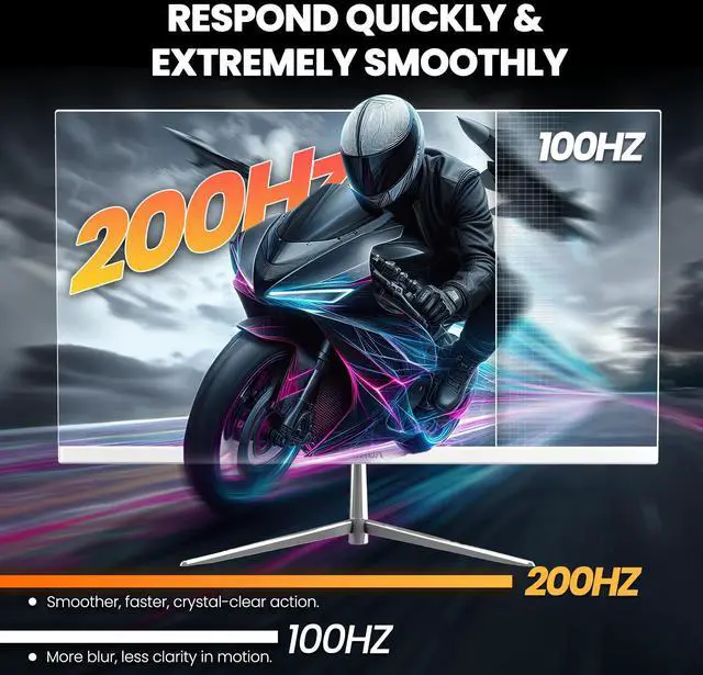 Alt view image 5 of 14 - CRUA 24.5 White 200Hz Full HD VA Gaming Monitor, FreeSync, 120% sRGB Color Accuracy, Blue Light Reduction, Flicker-Free, Integrated Speakers, Tilt/Swivel Adjustable, HDMI & DP for Esports Action