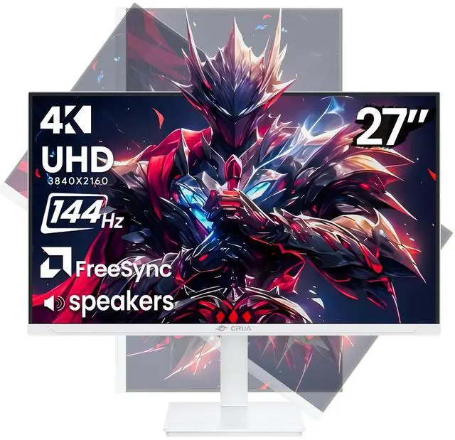 Main image of CRUA 27 4K UHD Gaming Monitor  144Hz IPS Panel, 120% sRGB Wide Color, FreeSync, Height/Pivot/Rotate/Tilt Adjustable, Eye-Care Blue Light Filter, Built-in Speakers, HDMI & DP, VESA Mount ReadyWhite