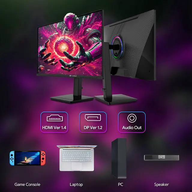 Alt view image 6 of 14 - CRUA 27 4K UHD IPS Gaming & Design Monitor  Dual Mode 4K 144Hz or FHD 300Hz, 120% sRGB Wide Color, FreeSync, Vertical/Rotating Stand, HDMI 2.1 & DP 1.4, Built-in Speakers, VESA Mount  Black