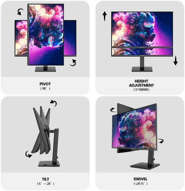 Alt view image 7 of 14 - CRUA 27 4K UHD IPS Gaming & Design Monitor  Dual Mode 4K 144Hz or FHD 300Hz, 120% sRGB Wide Color, FreeSync, Vertical/Rotating Stand, HDMI 2.1 & DP 1.4, Built-in Speakers, VESA Mount  Black