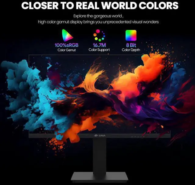 Alt view image 4 of 7 - CRUA 24.5" Gaming Monitor, FHD 1920×1080, 165Hz, 3ms, 120% sRGB, FreeSync, Height/Pivot/Swivel/Tilt Adjustable Computer Monitor, HDMI 2.0, DP 1.2, VESA, PC Monitor