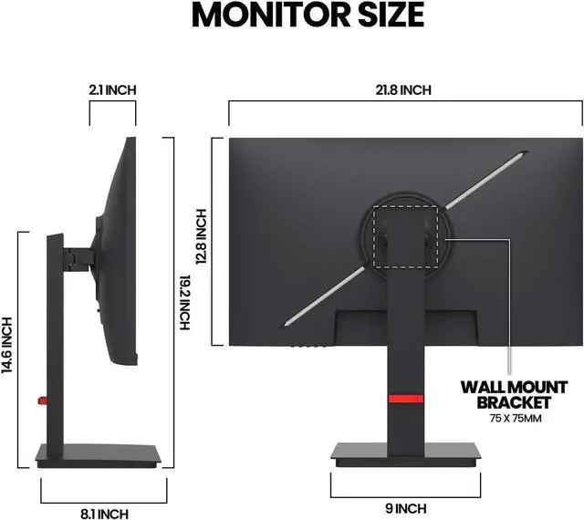 Alt view image 3 of 7 - CRUA 24.5" Gaming Monitor, FHD 1920×1080, 165Hz, 3ms, 120% sRGB, FreeSync, Height/Pivot/Swivel/Tilt Adjustable Computer Monitor, HDMI 2.0, DP 1.2, VESA, PC Monitor