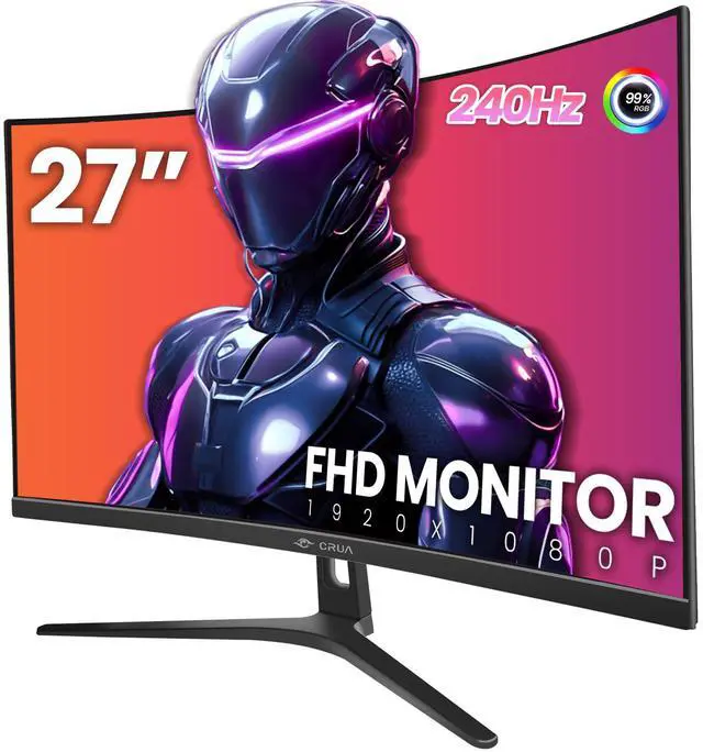 Main image of CRUA 27" Gaming Monitor, QHD 2560×1440 IPS Display, 240Hz, AMD FreeSync, 120% sRGB, Built-in Speakers, HDMI 2.0 & DP 1.4, VESA Mount, White Computer Monitor