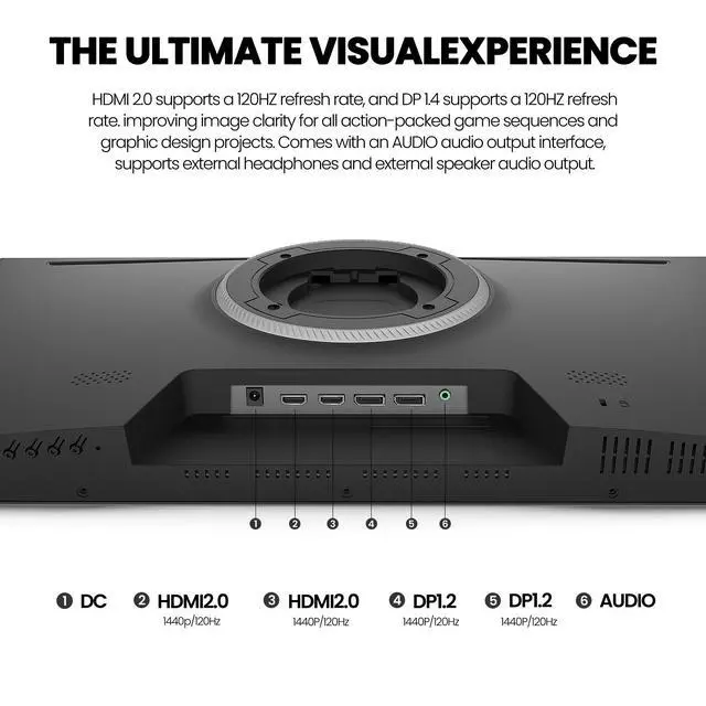Alt view image 4 of 7 - CRUA 27" Gaming Monitor, QHD 2560×1440 120Hz IPS Computer Monitor, 120% sRGB, AMD FreeSync, HDMI 2.0 & DisplayPort 1.2, Low Blue Light, Frameless PC Monitor, Tilt Adjustable, Wall Mount, Black