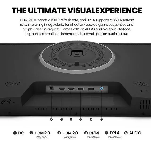 Alt view image 3 of 7 - CRUA 27" Gaming Monitor, 360Hz IPS Computer Monitor, FHD 1920×1080, 120% sRGB, AMD FreeSync Compatible, 2×HDMI 2.0, 2×DisplayPort 1.4, VESA Mount, Black