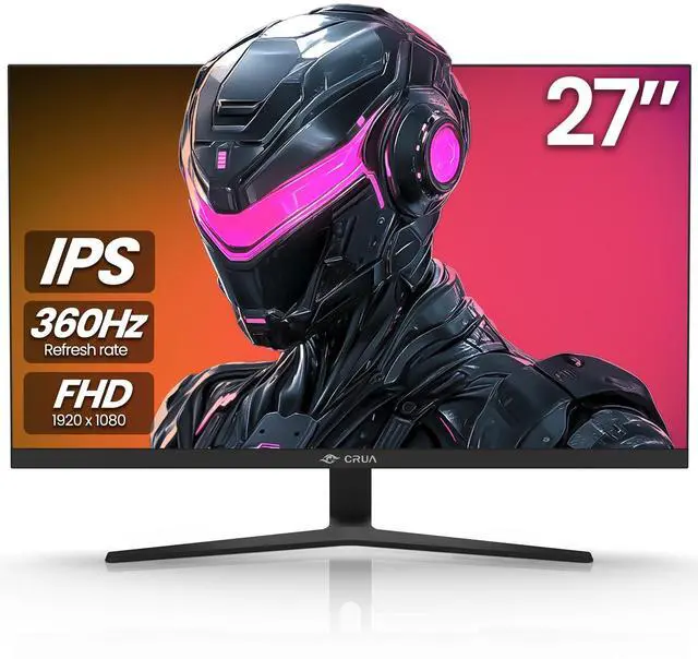 Main image of CRUA 27" Gaming Monitor, 360Hz IPS Computer Monitor, FHD 1920×1080, 120% sRGB, AMD FreeSync Compatible, 2×HDMI 2.0, 2×DisplayPort 1.4, VESA Mount, Black