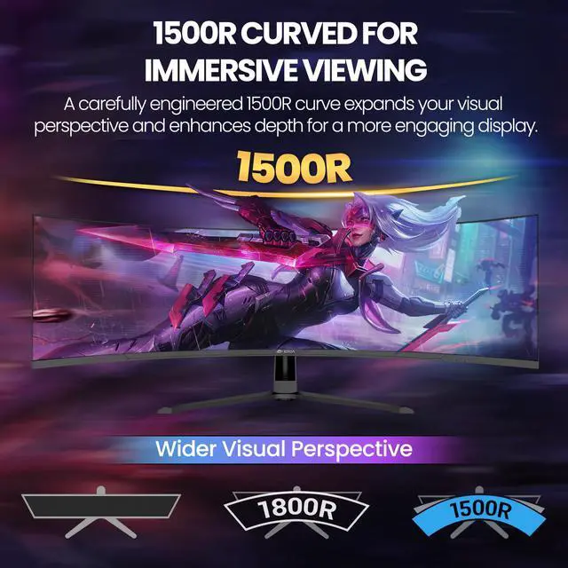 Alt view image 4 of 7 - CRUA 45" DQHD 240Hz Curved Gaming Monitor, 5120x1440 32:9 Ultrawide Monitor, 1500R VA, 120% sRGB, FreeSync, Built-in Speakers, HDMI 2.1, DP 1.4, 100x100mm Wall Mount, Black