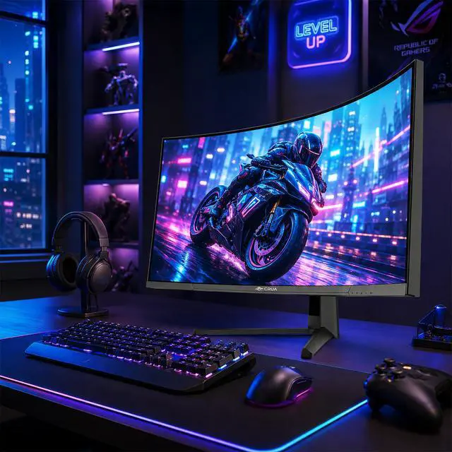 Alt view image 7 of 7 - CRUA 45" DQHD 240Hz Curved Gaming Monitor, 5120x1440 32:9 Ultrawide Monitor, 1500R VA, 120% sRGB, FreeSync, Built-in Speakers, HDMI 2.1, DP 1.4, 100x100mm Wall Mount, Black