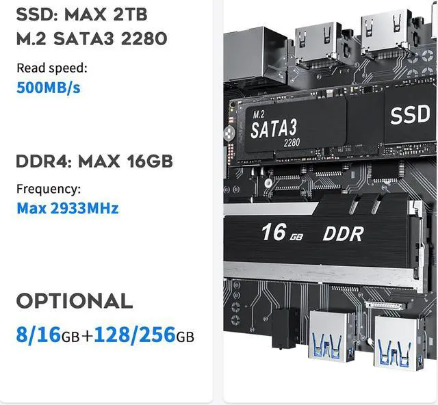 Alt view image 4 of 7 - Beelink Mini PC  Intel  N5095(up to 2.9GHz),  8GB DDR4 RAM, 128GB SSD, Dual HDMI,1000M LAN