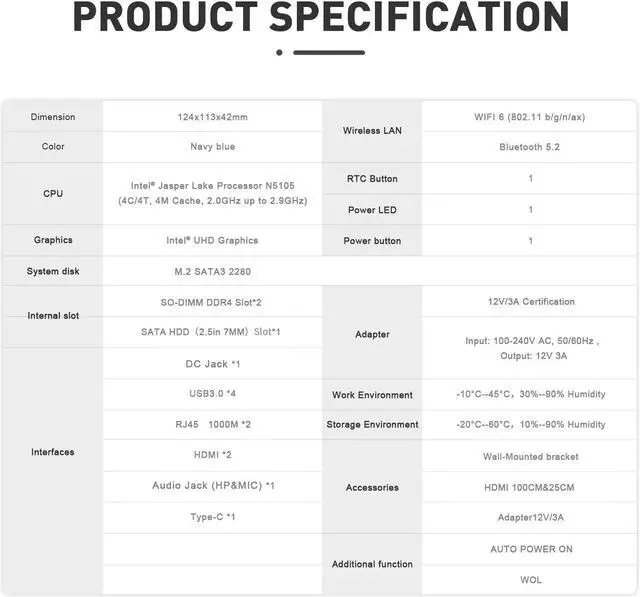 Alt view image 7 of 7 - Beelink Mini PC U59 Pro Intel  N5105 (up to 2.9 GHz),16GB RAM 500G SSD,Dual 1000M LAN,Triple Display 4K