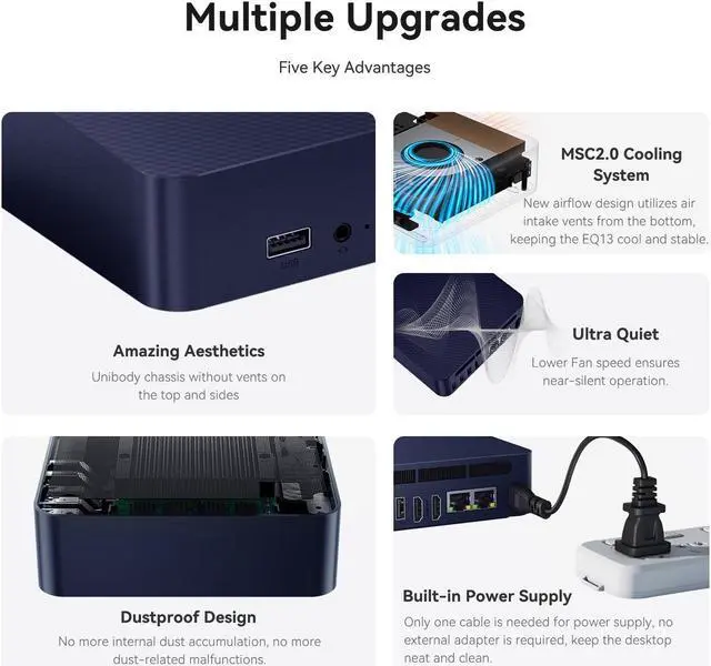 Alt view image 6 of 7 - Beelink EQ13 Mini PC Intel N200(up to 3.7GHz),16GB DDR4 500G PCIe3.0 SSD,built in Power, Dual LAN 1000 Mbps,Support 4K Dual HDMI,Wifi 6 Bluetooth 5.2