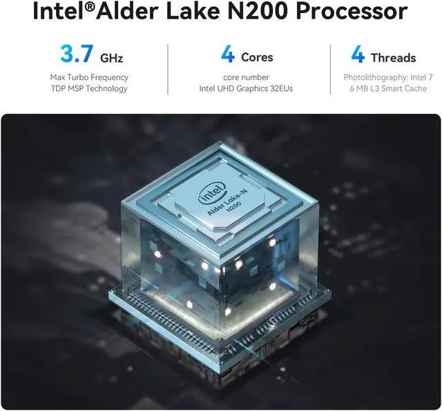 Alt view image 4 of 7 - Beelink EQ13 Mini PC Intel N200(up to 3.7GHz),16GB DDR4 500G PCIe3.0 SSD,built in Power, Dual LAN 1000 Mbps,Support 4K Dual HDMI,Wifi 6 Bluetooth 5.2