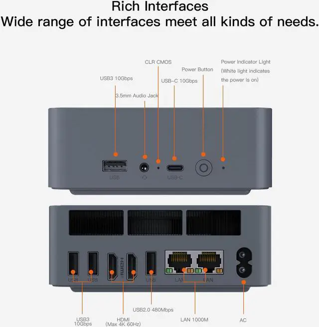 Alt view image 6 of 7 - Beelink EQR5 Mini PC,AMD Ryzen 7 5825U (up to 4.5GHz),32GB DDR4 RAM 500GB NVMe PCIE 3.0x4 SSD,AMD Radeon 2000 MHz,Support 4K Dual Display,Dual 1000M LAN