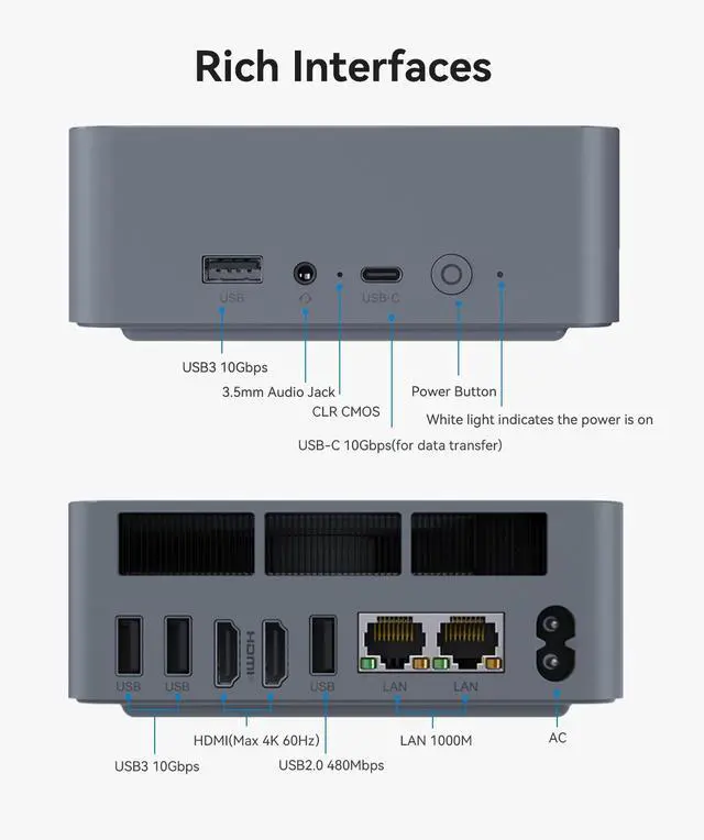 Alt view image 7 of 7 - Beelink EQi12 Mini PC, Intel Core 12650H (up to 4.7GHz) 10C/16T, Mini Computer 32GB DDR4 3200MHz 500GB PCIe4.0 SSD,Dual Gigabit Ethernet,Wifi6,Bluetooth5.2