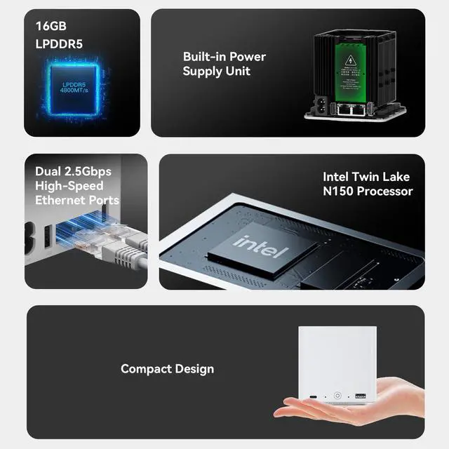 Alt view image 5 of 7 - Beelink ME Mini, Mini PC NAS, Intel N150 CPU, 16GB LPDDR5, 1TB M.2 PCIe3.0 SSD Slots(MAX 24TB), Dual 2.5G LAN/WiFi6/BT5.2/USB3.2/HDMI