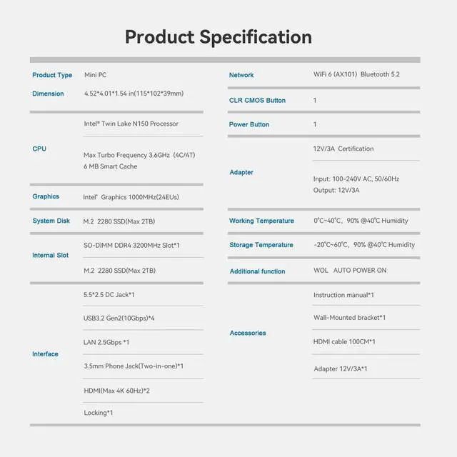 Alt view image 7 of 7 - Beelink Mini PC N150 Intel 13th Gen (up to 3.6GHz), Mini S13 16GB DDR4 RAM 512GB SSD, LAN 2.5G,WIFI 6,Bluetooth5.2,Support Dual Display/W11 Home
