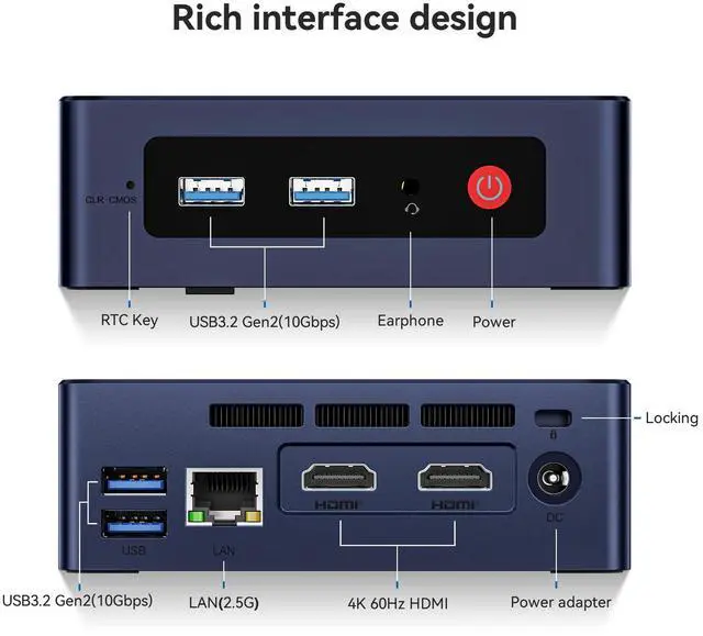 Alt view image 7 of 7 - Beelink MINI PC N95 MINI S 12 (up to 3.4GHz),12GB LPDDR5 RAM, 480GB SSD,PCIE,WiFi5,Bluetooth 4.2 mini micro computer/2.5Gbps/W11 Home