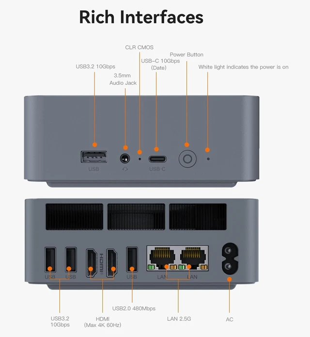 Alt view image 7 of 7 - Beelink EQi13 Mini PC, Intel 13420H 8C/12T(Up to 4.6GHz), 16GB DDR4 500G PCIe4.0 SSD,Support Dual 4K 60Hz Display,Wifi6,Bluetooth5.4,Business Office Mini PC