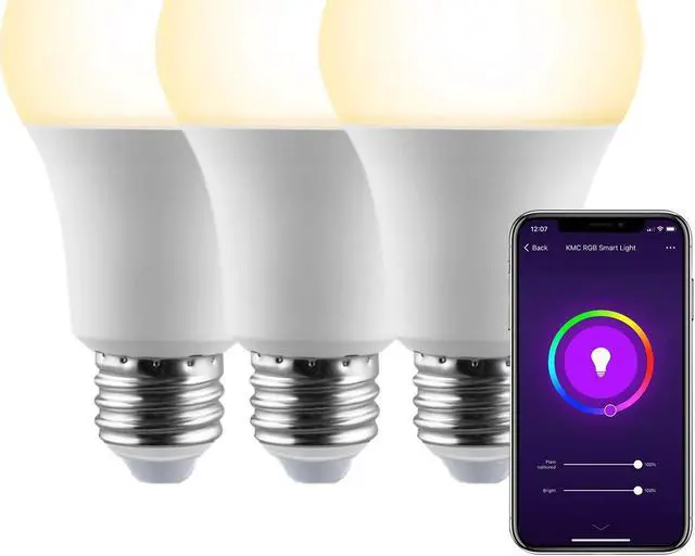 Alt view image 4 of 7 - KMC Smart LED Light Bulb, Warm Light, White Light, Dimmable, No Hub Required, Compatible with Alexa, Google Assistant and IFTTT, A19 E26 7.5W Equivalent 60W - 2 Pack