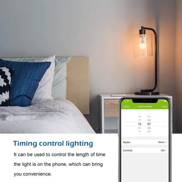 Alt view image 6 of 7 - KMC Smart LED Light Bulb, Warm Light, White Light, Dimmable, No Hub Required, Compatible with Alexa, Google Assistant and IFTTT, A19 E26 7.5W Equivalent 60W - 2 Pack