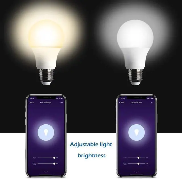 Alt view image 6 of 7 - KMC Smart LED Light Bulb, Warm Light, White Light, Dimmable, No Hub Required, Compatible with Alexa, Google Assistant and IFTTT, A19 E26 7.5W Equivalent 60W