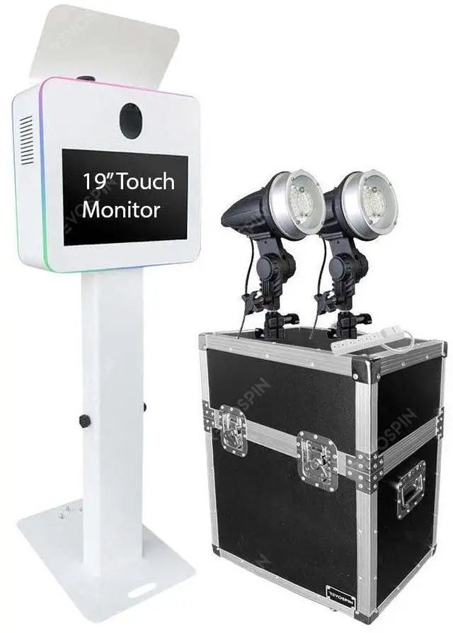 Main image of BAKOD Glamify Photo Booth Shell Starter Package with 19" Touch Monitor, 2 Internal Flash, Power Strip, and Road Case - WHITE