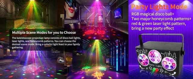 Alt view image 4 of 7 - BAKOD Kaleidoscope Gobo LED Party Light  Sound Activated & Remote Controlled for DJ, Disco, Party, Club, Bar, Parties