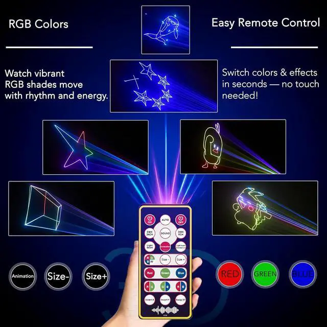Alt view image 4 of 7 - BAKOD 3D Animated Projector Light  LED Motion Projection Lamp with Rotating Color Patterns, Remote Control, Indoor/Outdoor Decorative Lighting DJ Disco Stage Light for Parties, Events, Clubs