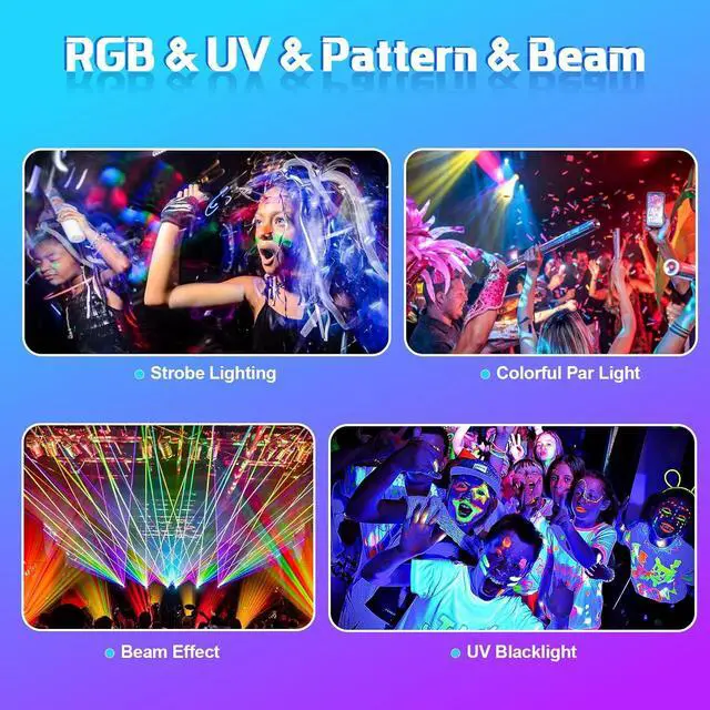 Alt view image 4 of 7 - BAKOD 12 Beam LED Rave Light Sound Activated Party Stage Lighting with Strobe & Moving Beams DJ Disco Stage Light for Parties, Events, Clubs