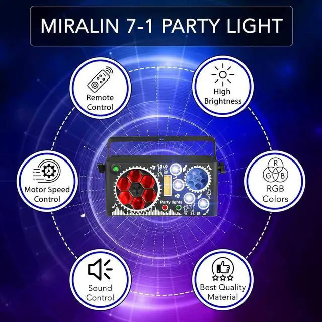 Alt view image 6 of 6 - BAKOD 7-in-1 World Window Party Light  LED + Laser + GOBO DJ Light with Sound & DMX Control for DJ, Disco, Party, Club, Bar, Parties