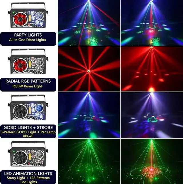 Alt view image 3 of 6 - BAKOD 7-in-1 World Window Party Light  LED + Laser + GOBO DJ Light with Sound & DMX Control for DJ, Disco, Party, Club, Bar, Parties