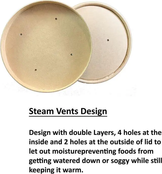 Alt view image 2 of 4 - 32oz Soup Containers with Lids -Disposable Soup Bowls for Hot Soup and Ice-cream - Steam Vents Design - Inner Coated - Plain Kraft Design - Disposable and Environmentally Friendly-Carton of 250 Counts