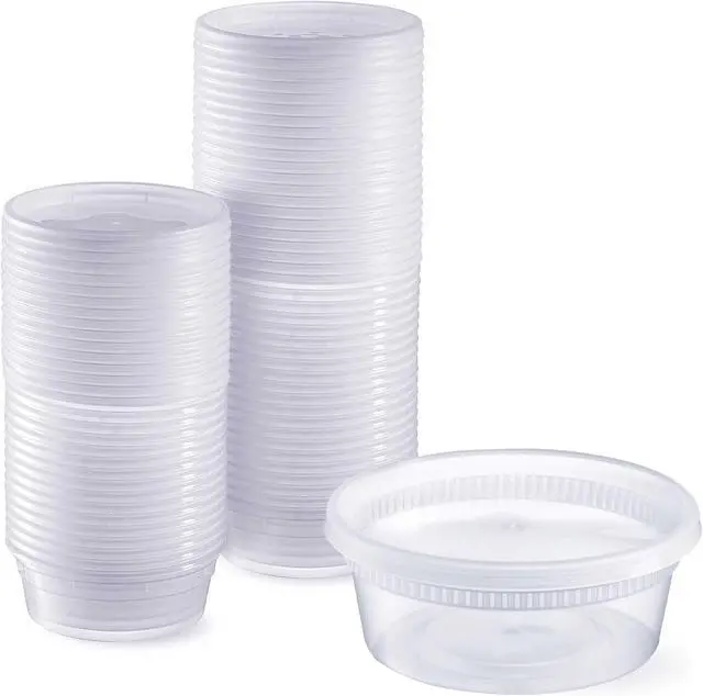 Main image of DHG Professional 8oz Deli Containers with Lids (Pack of 240), Recyclable Polypropylene, Microwavable, Heat Resistant 4.56'' x 3.76'' x 1.81''