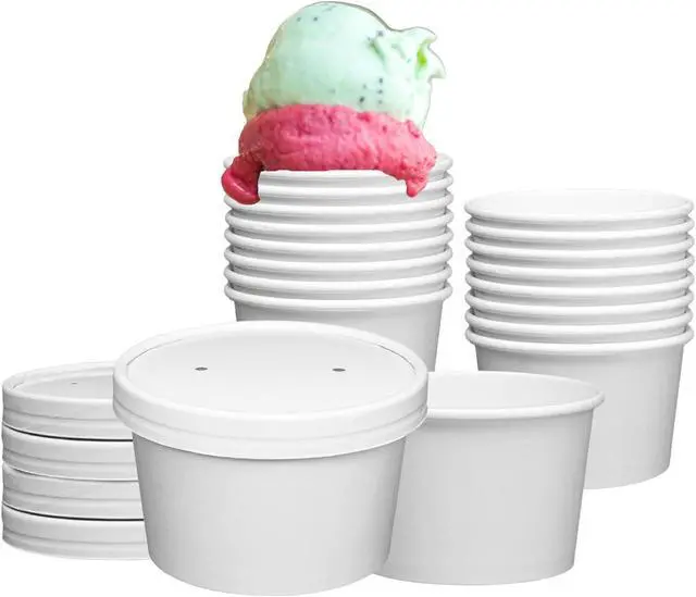 Main image of 8oz White Paper Food Containers with Vented Lids, Disposable Soup and Ice Cream Cups, Eco-Friendly - Carton of 250 Counts
