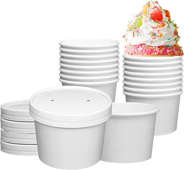 Alt view image 2 of 6 - 8oz White Paper Food Containers with Vented Lids, Disposable Soup and Ice Cream Cups, Eco-Friendly - Carton of 250 Counts