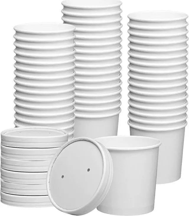 Alt view image 3 of 6 - 8oz White Paper Food Containers with Vented Lids, Disposable Soup and Ice Cream Cups, Eco-Friendly - Carton of 250 Counts