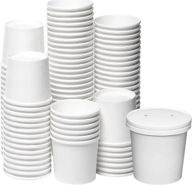 Alt view image 6 of 6 - 8oz White Paper Food Containers with Vented Lids, Disposable Soup and Ice Cream Cups, Eco-Friendly - Carton of 250 Counts
