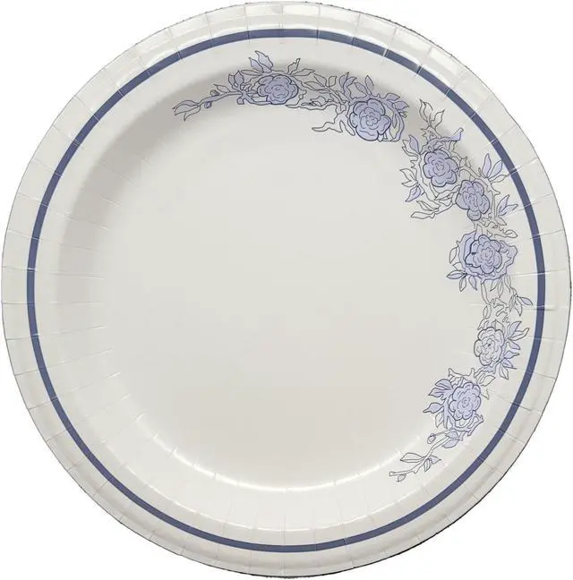 Main image of 10 inch Beautifully Designed Blue Floral Paper Plates - Luxury Disposable Tableware. Carton of 420 Counts.