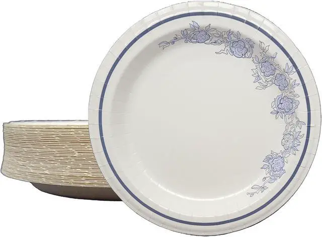 Alt view image 3 of 3 - 10 inch Beautifully Designed Blue Floral Paper Plates - Luxury Disposable Tableware. Carton of 420 Counts.