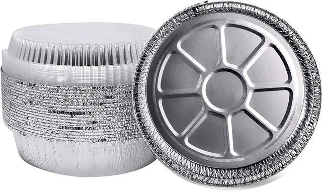 Alt view image 2 of 3 - 7-Inch Round Foil Pans with Plastic Dome Lids, Disposable Aluminum Pan for Roasting, Baking, or Cooking. Carton of 250 Counts.