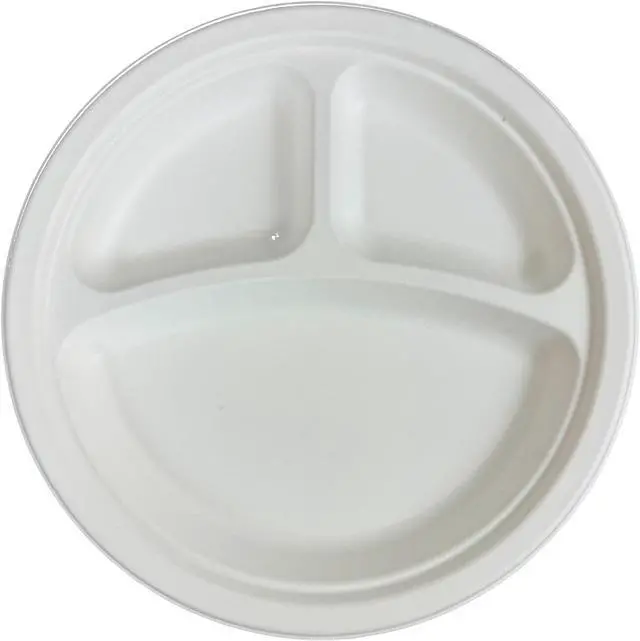 Alt view image 2 of 2 - 500 Pack 10" Compostable 3 Compartment Plates, Eco-Friendly Sugarcane Bagasse Plates for Party Dinner, Heavy-Duty Disposable Biodegradable Paper Plates