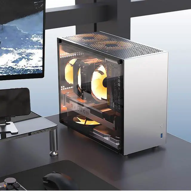 Alt view image 4 of 7 - ZZEW Micro ATX Case C2P Mini-Tower mATX/ITX/DTX Case Aluminum Gaming M-ATX Mini-ITX PC Case with Tempered Glass Side Panel Supporting Supporting Large GPUs