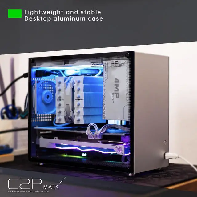 Alt view image 7 of 7 - ZZEW Micro ATX Case C2P Mini-Tower mATX/ITX/DTX Case Aluminum Gaming M-ATX Mini-ITX PC Case with Tempered Glass Side Panel Supporting Supporting Large GPUs