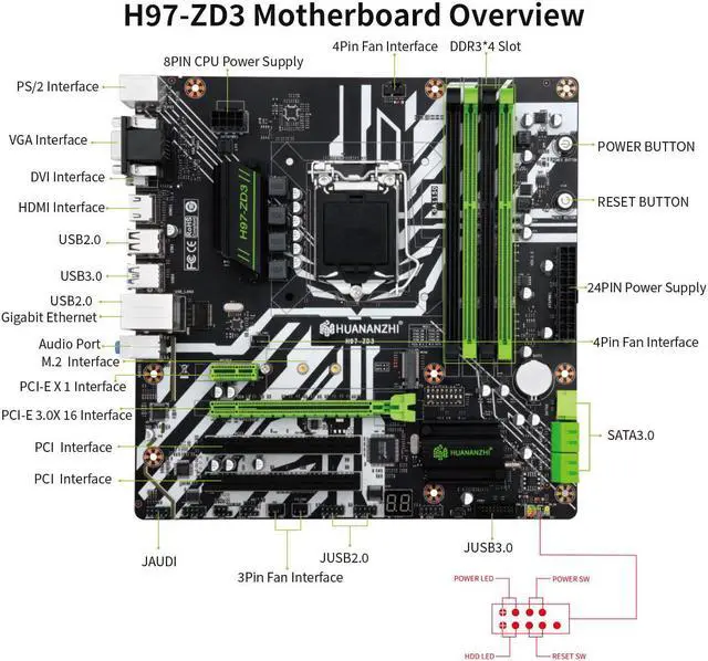 Alt view image 6 of 7 - HUANANZHI H97 ZD3 H97 motherboard LGA 1150 M-ATX SATA3 USB3.0 NVME NGFF M.2 SSD support non-ecc RAM core i3 4130 i5 4460 i7 4770