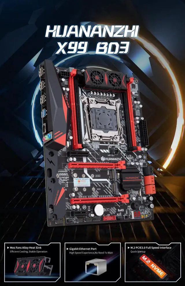 Alt view image 7 of 7 - HUANANZHI X99 BD3 LGA 2011-3 X99 Motherboard support E5 2696 2678 2676 2673 2666 V3 DDR3 RECC NVME NGFF