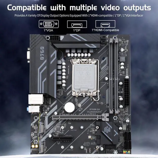 Alt view image 6 of 7 - HUANANZHI B760 D4 M-ATX DDR4 Motherboard Support 12 13 Gen( LGA 1700 CPU 12100F 12400F 12490F 12600F 12700F 13600F)