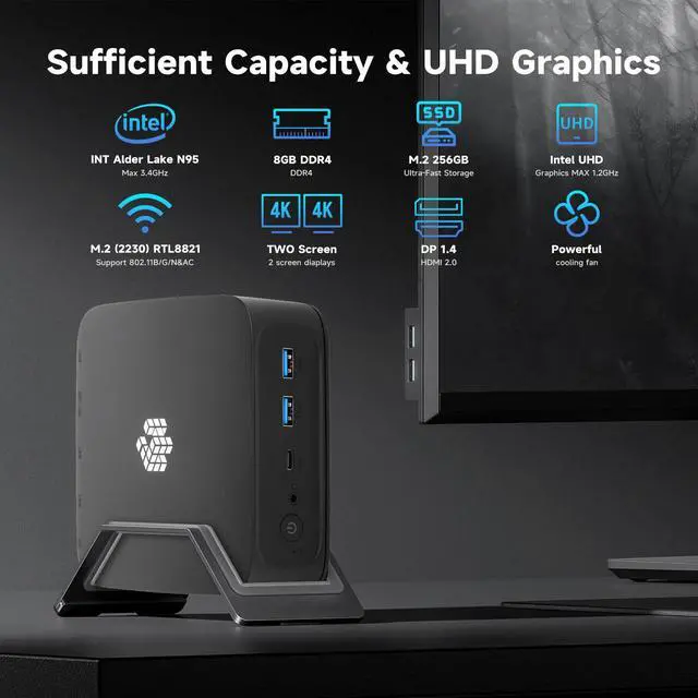 Alt view image 7 of 7 - HUANANZHI Mini PC N95, Mini Desktop Computers with INT Alder Lake N95 (3.4GHz), Support 8GB (Up to 32GB) DDR4 256GB, WiFi/BT5.0/1000Mbps of Gaming Mini PC for Business Office Home Server