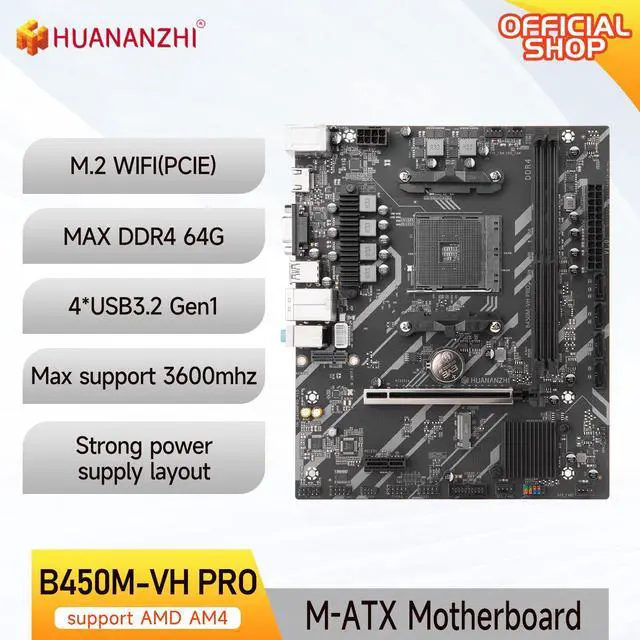 Main image of HUANANZHI AMD B450M VH Gaming Motherboard USB3.0 M.2 Nvme Sata3 Supports Ryzen 5500 5600 5600G CPU