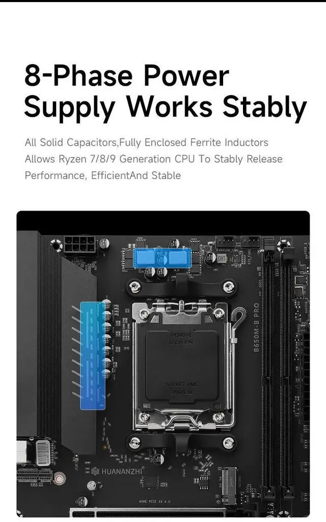 Alt view image 6 of 6 - HUANANZHI B650M B PRO AMD AM5 Motherboard Support Ryzen R5 R7 7000 8000 9000 Series M.2 NVME WIFI Dual Channel DDR5 EXPO RAM